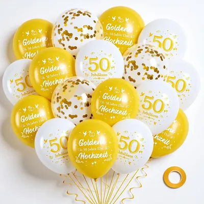 Produktbild von Ballons 50. Hochzeitstag Gold Weiß Konfetti Set 36 Stück Deko Jubiläum