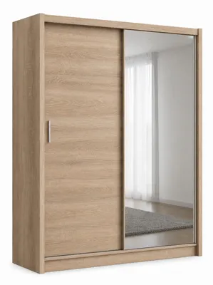 Produktbild von Schwebetürenschrank VISTA 203 cm mit Spiegel – moderner Kleiderschrank Schiebetürenschrank (Eiche Sonoma)