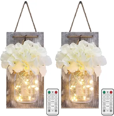 Productafbeelding van Muurdecoratie 2ST mason jars lichten - Huisdecoratie rustieke muur opknoping decoratie muurlampen