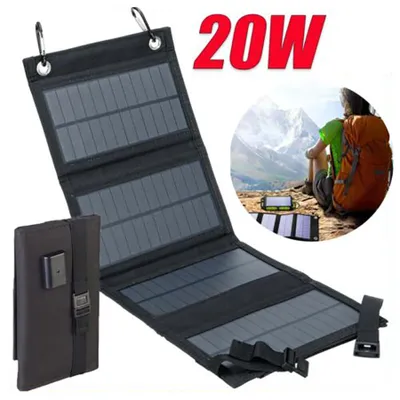 Produktbild von 20W Faltbar Solarpanel Solarmodul Power Bank Handy USB Ladegerät Camping Wandern