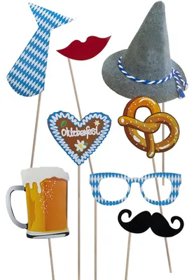 Produktbild von Partyzubehör Set 16-teilig, 8 verschiedene Motive, lustige Foto-Requisiten für Partyfotos
