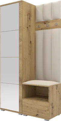Produktbild von Garderoben-Set Nela I LUX mit Spiegel, gepolsterte Garderobe 100 cm mit Sitzbank, Wandpaneelen und Stauraum (Farbe: Artisan Eiche + Trinity 01)