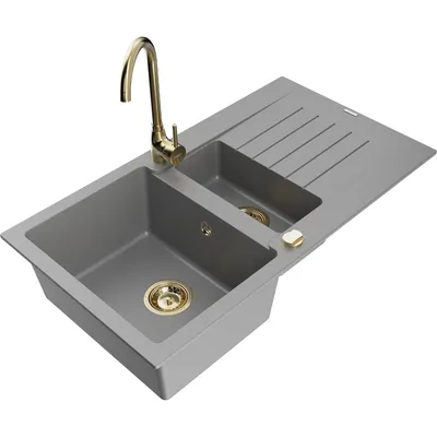 Obrázek produktu pro Mexen Matias 1,5-miskový granitový dřez s odkapávačem a kuchyňskou baterií Telma, Šedá - 6502-71-670200-50
