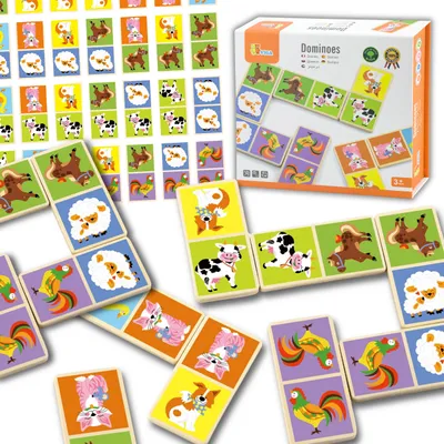 Obrázok produktu pre VIGA Vzdelávacie drevené domino – hra „Farma“, 28 dielov, Montessori