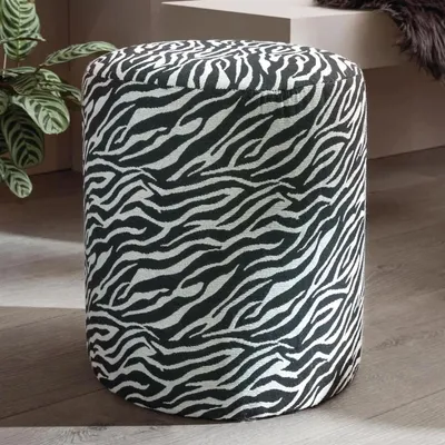 Produktbild von Hocker "Zebra" Sitzhocker rund, Ø 35 x 40 cm, Polsterhocker, Fußhocker, Schminkhocker