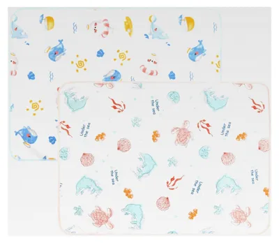 Produktbild von 2 Stück Baby Wickelauflagen, Wasserdichte Wickelunterlagen, 50x70cm Baumwolle, Rosa Blau Delfinmuster, Tragbare Wickelunterlagen