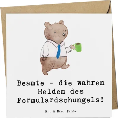 Produktbild von Mr. & Mrs. Panda doppelkarte Beamtin Heldin - Weiß - Geschenk, Witz, Formulardschungel, Beruf, Geschenke für Berufstätige, Berufsleben, Anerkennung, Glückwunschkarte