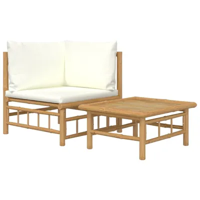 Produktbild von 2-tlg. Garten-Lounge-Set mit Cremeweißen Kissen Bambus