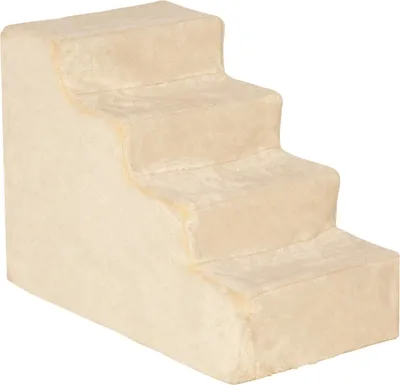 Produktbild von Haustiertreppe 4-stufige Hunderampe mit abnehmbarer Bezug Katzentreppe Hundetreppe Tiertreppe Spanplatte Plüsch Beige 60 x 35 x 44 cm