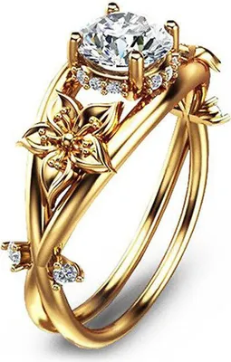 Produktbild von Damen-Ring, floraler Doppelschicht-Schmuck, funkelnder modischer Fingerring für Hochzeit-Golden,US 10
