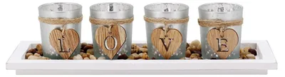 Image de Omgoods - Ensemble de bougeoirs en verre avec plateau en bois