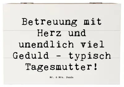 Produktbild von Mr. & Mrs. Panda Geschenkbox Spruch Tagesmutter Liebe 22 x 15 cm - Weiß - Geschenk, fotokiste, kreative Geschenke, Geduld, truhe holz, Alltagshelden, Berufsprodukte