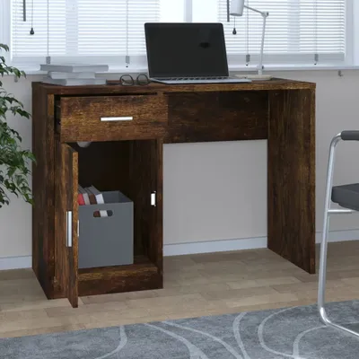 Immagine prodotto di "2024" Scrivania Cloris con vano portaoggetti in rovere affumicato 100x40x73 cm - Comò CHY36255152
