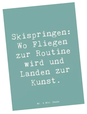 Produktbild von Mr. & Mrs. Panda Postkarte Spruch Skispringen Kunstflug - Meeresbrise - Geschenk, Sportart, Luftakrobatik, Ansichtskarten, Teamsport, Sportler Geschenke, Wintersport