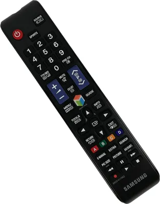 A black Samsung TV remote control is shown against a white background.