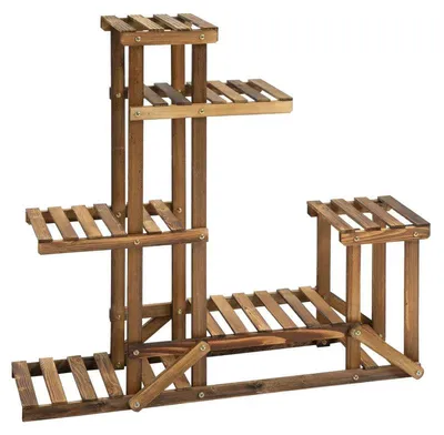 Image de Étagère à plantes à 6 niveaux – Support à fleurs en bois | Couleur : Noir brûlé | Dimensions : 28 x 95 x 96,5 cm