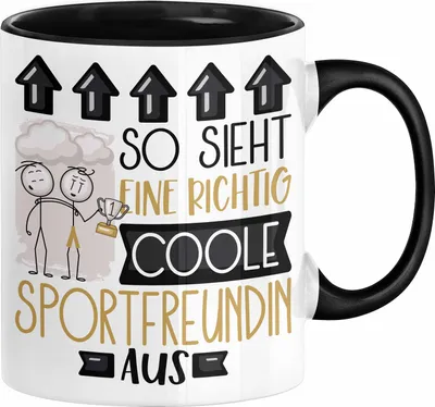 Produktbild von Sportfreundin Geschenk Tasse Lustig Geschenkidee für Sportfreundin Geburtstag So Sieht Eine Richtig Coole Sportfreundin Aus Frauen Spruch (Schwarz)