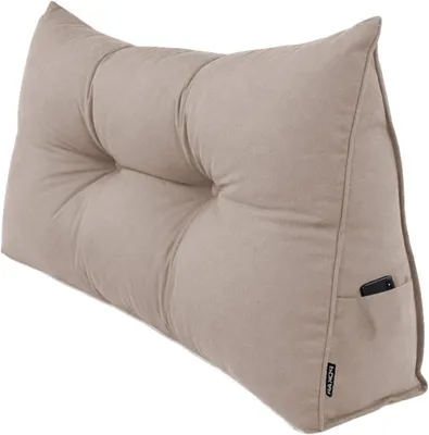 Image de Coussin de lecture en forme de coin - Pour une lecture confortable - Avec poches latérales - 100x50x20 cm - Beige