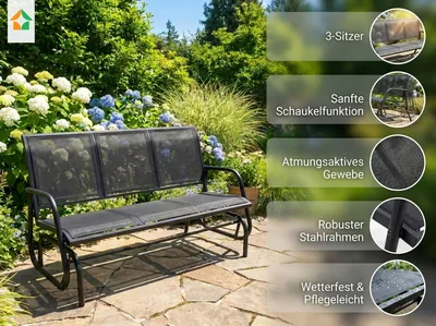 Produktbild von Schaukelbank Gartenbank 3 Sitzer, ca. 151 x 70 x 83 cm – Schwarz