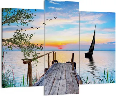 Produktbild von Bild auf Leinwand - Leinwandbild - Brücke See - 130x100cm - Wand Bild - Wanddeko - Wandbilder - Leinwanddruck - Bilder - Kunstdruck - Wanddekoration - Leinwand bilder - Wandkunst - CB130x100-4115