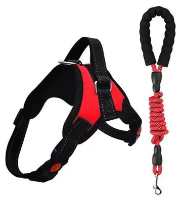 Immagine prodotto di Set di pettorina per cani, riflettente, regolabile, traspirante, colore rosso, taglia M