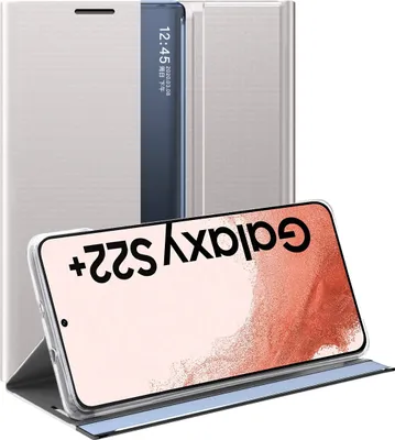 Immagine prodotto di Custodia Samsung Galaxy S22 Plus 5G, Custodia sottile in pelle con finestra e supporto per Galaxy S22 Plus 5G Argento