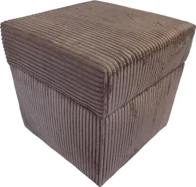 A brown corduroy ottoman is shown against a white background.