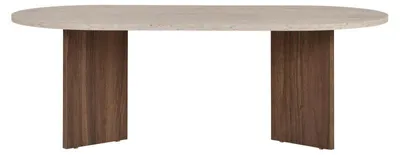 Image de Table basse de salon en bois MDF mélaminé travertin et noyer 119 x 60 x 40 cm