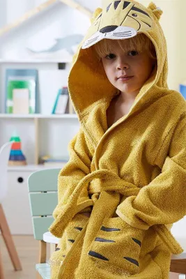 Produktbild von Teksmoda Kinderbademantel Tiger-Design mit Kapuze Gelb Größe 116