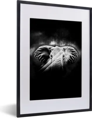 Produktbild von MuchoWow® Gerahmtes Poster Elefant mit großen Ohren auf abstraktem Hintergrund - schwarz und weiß 30x40 cm - Poster mit Schwarzem Bilderrahmen Wandposter Rahmen Foto Bilder - Wandposter Schlafzimmer