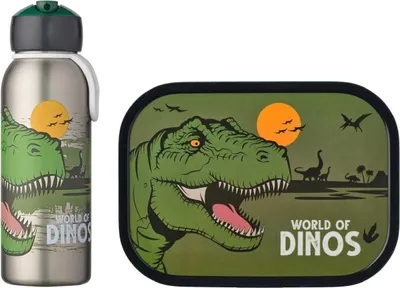 Produktbild von Mepal - Thermo-Lunchset Flip-Up Campus - Isolierte Edelstahl Trinkflasche für Kinder - 9 Stunden heiß & 12 Stunden kalt - Bento-Brotdose mit Einsatz & Gabel - BPA-frei - Dino