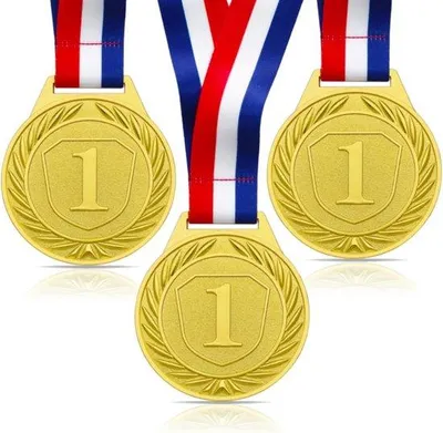 Productafbeelding van Medaille set voor kinderen - 3 stuks gouden medailles met lint voor sportprijzen