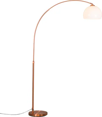 Produktbild von QAZQA - Moderne Bogenlampe Kupfer mit weißem Schirm - Arc Basic I Wohnzimmer - Stahl Rund I Länglich - LED geeignet E27