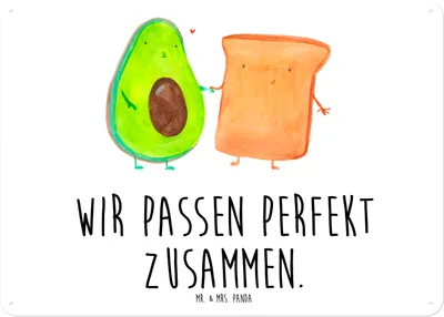 Produktbild von Mr. & Mrs. Panda Wandbild Avocado Toast DIN A5 - Weiß - Geschenk, Hochzeit, Türschild, Blechschild, Toastbrot, Schild, Liebe, tafel, Hochzeitsgeschenk, Retro