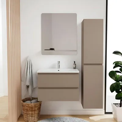 Produktbild von Einzelwaschtisch-Set 60 cm + Wasserhahn + Spiegel + SORRENTO-Säule
