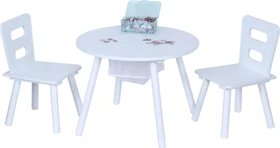 Produktbild von Relaxdays Kindersitzgruppe, Kindertisch mit 2 Stühlen, mit Stauraum, für Jungen und Mädchen, Kindersitzecke, MDF, weiß