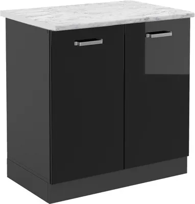 Produktbild von Spülenunterschrank Vicco R-Line Schwarz Hochglanz 80 cm AP Marmor, Model 46615