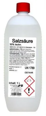 Produktbild von Säure mit einem Konzentrationsgehalt von 30 Prozent, abgefüllt in einer 1-Liter-Flasche