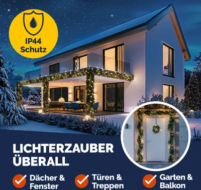 WeRChristmas Weihnachtsgirlande 2,7 M | Mit 40 Warmweißen LEDs | Rot/gold | Mit Beeren, Blättern & Glitzer | Für Geländer & Dekoration