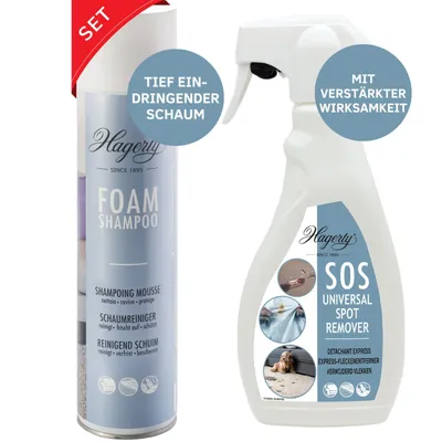 Produktbild von Hagerty Set Foam Shampoo + SOS Spot Remover Teppich Fleckenentferner Spray & Schaumreiniger für Teppiche & Stoffe I  Teppichreiniger und Fleckenspray