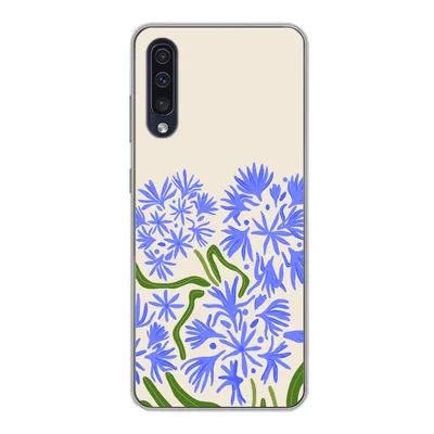 Produktbild von MuchoWow® Handyhülle Schutzhülle Hülle für Samsung Galaxy A30s Blume - Blau - Blatt - Einfach Silikon Softcase Handy Hülle - Karteninhaber