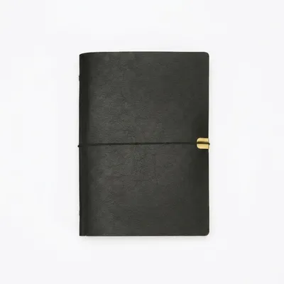 Image de Cahier A5 ligné, 192 pages, reliure à anneaux, couverture en cuir synthétique (PU), noir, rechargeable