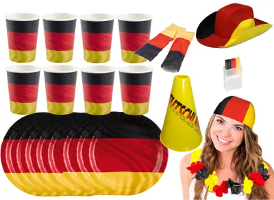 Produktbild von Amscan - Großes Deutschland Fan-Set (23-teilig) EM WM anfeuern schwarz rot gold