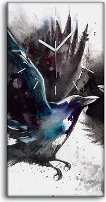 Produktbild von Dekor Leinwand Uhr Wandbilder Geräuschlos 30x60 Skizze der Tiere Krähen Vögel - weiße Hände