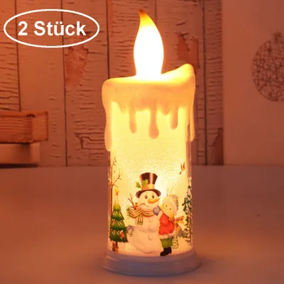 Produktbild von 2 Stück Weihnachtskerze Flammenlos Batteriebetrieben LED Kerzen für Weihnachten, Kerzenlicht Weihnachtsbeleuchtung Heimdekoration(Schneemann B)