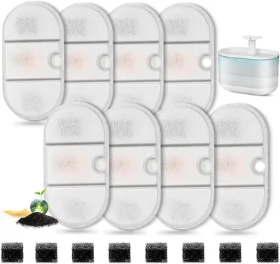 Produktbild von Ersatzfilter Für Katzenwasserfontäne PLWF002, 8 Stück, Aktivkohle-Filter Mit Ionenaustauscher Und Watte Schicht, Für 2,1 L Fontänen