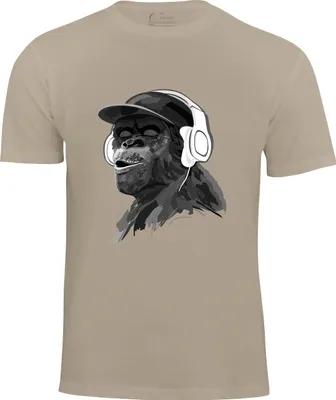 Produktbild von Cotton Prime® T-Shirt mit Affenmotiv - Monkey mit DJ-Kopfhörer XXL beige