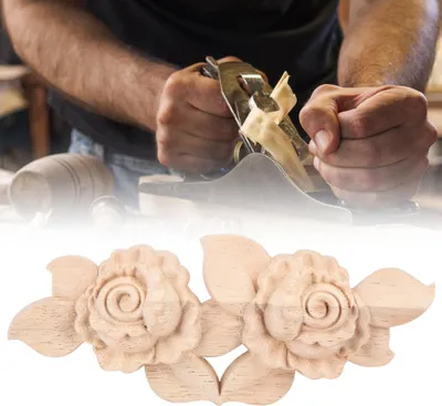 Image de 1Pc 16x6.5cm Coin sculpté Onlay Applique Porte Cabinet Rose Non Peint Style Européen