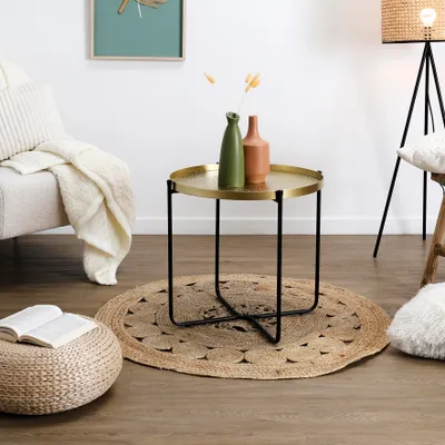 Produktbild von Home Deco Factory Beistelltisch - Gold mit Schwarz - Metall - D45 cm - Pflanzenaufsteller
