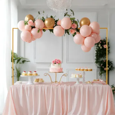 Image de Support pour arc de ballons de table - Structure métallique réglable - Cadre d'arc sur table - Pour mariages et fêtes d'anniversaire - Support de décoration - Or